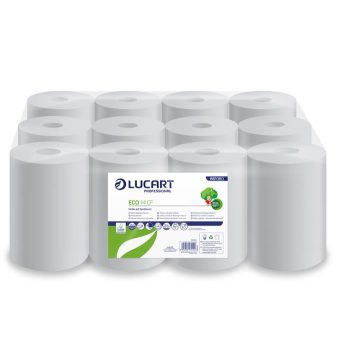   Lucart Eco 14 CF, belső letekeredésű kéztörlő, 2 rétegű, 14cm fehér, 55m/tekercs, 12tek./zsugor