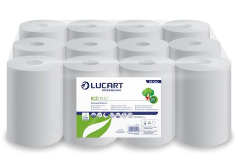 Lucart Eco 14 CF, belső letekeredésű kéztörlő, 2 rétegű, 14cm fehér, 55m/tekercs, 12tek./zsugor